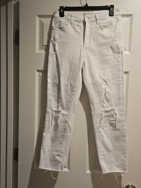 Flying Monkey White Ripped Ankle Crop Jeans